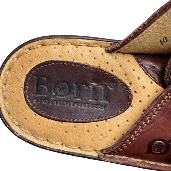 Born Women's Handcrafted Leather Buckled Strappy Slide Sandals Brown Size 10 - Picture 3 of 9